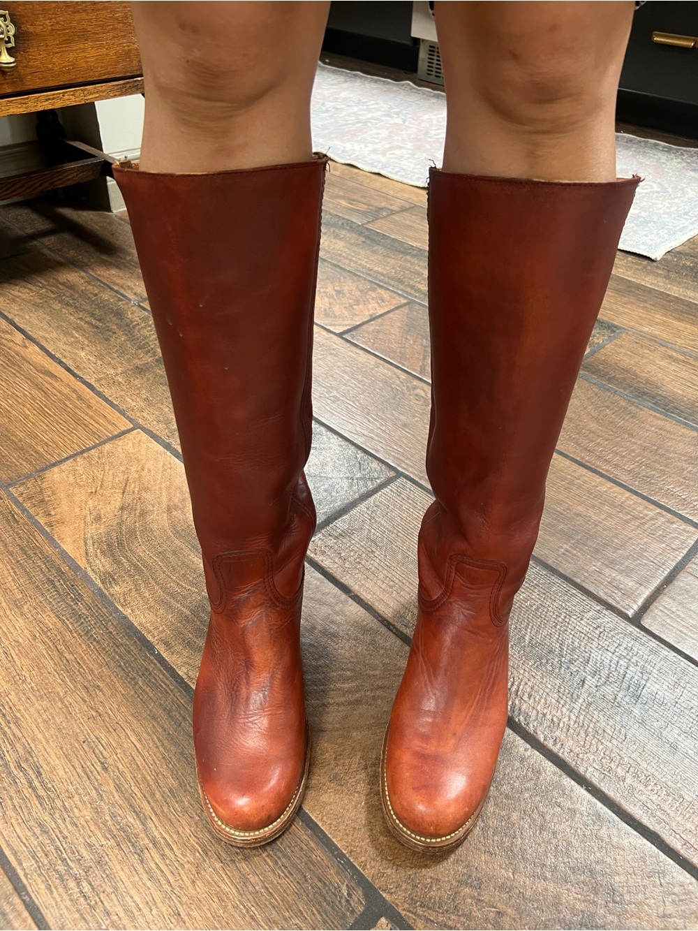 Vintage Black Label - 1970s - Frye Tall Leather Campus Boots - Chestnut Brown